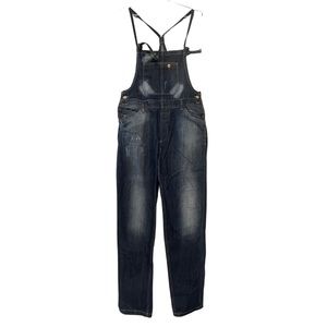 Zara Y2K dark wash distressed denim jean overalls size small one piece